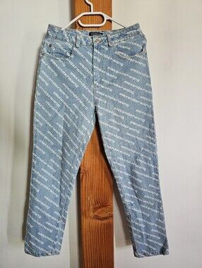 Alexander Wang All-Over Logo Print Denim Jeans - Blue/White - Size 28